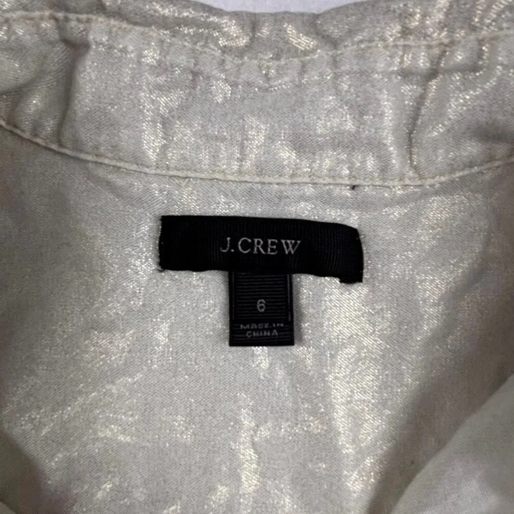 J.Crew Silver Metallic Button Up Shirt Women’s Size 6 Shimmer Top